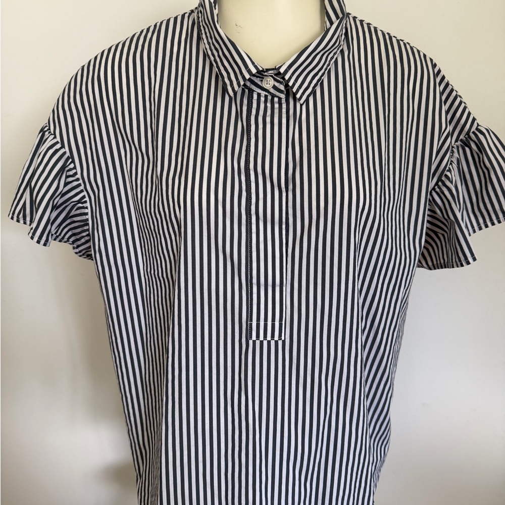 Tommy Hilfiger Black & White Striped Short Sleeve Blouse size XL